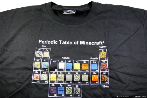 t-shirt, minecraft, tableau périodique, made in asia 2012